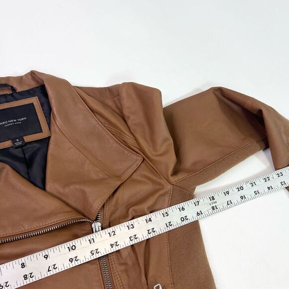 Marc New York Andrew Marc Jacket Womens Small Brown Solid Leather Moto Jacket - Picture 5 of 11